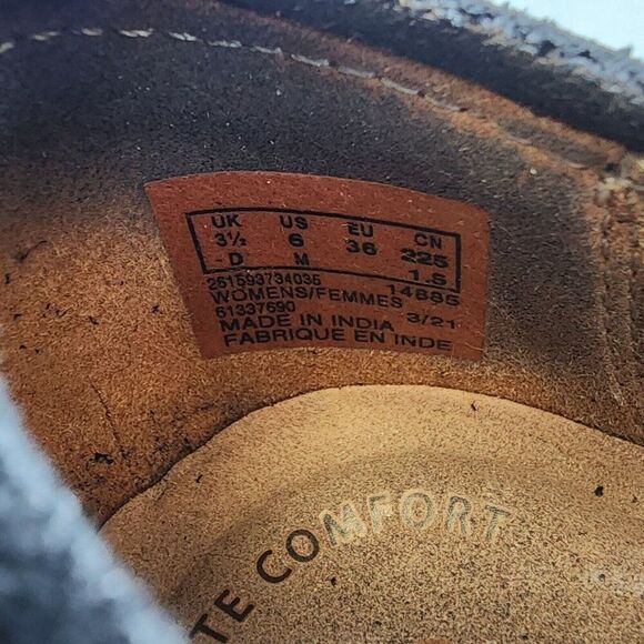 Clarks Women's Loafers Sz 6 Black Suede Laser Cut Comfort Career Office Shoes - Picture 8 of 10